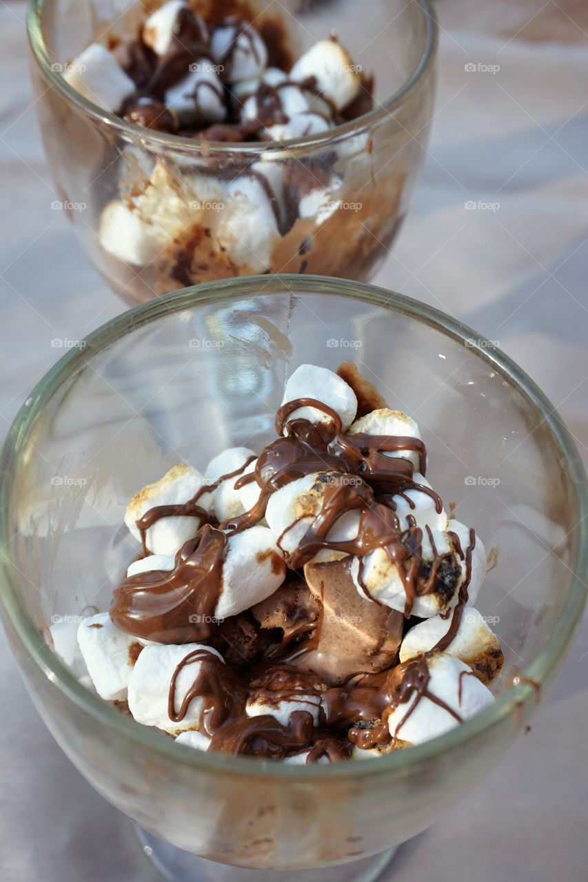 Overhead view of ice cream in glass