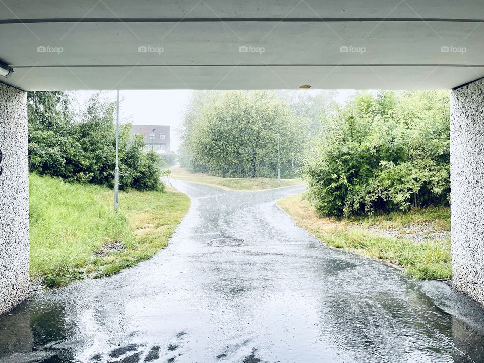 Summer rain from a tunnel view in Sweden