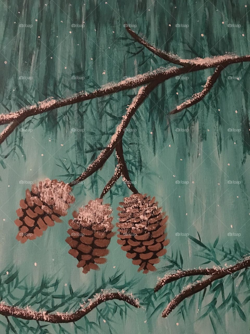 Snow covered pine cones 