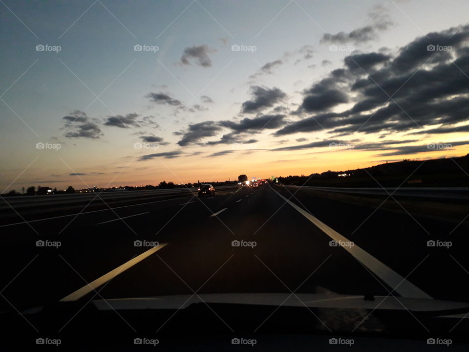 sunset on the highway