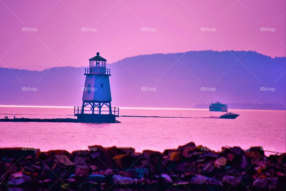 Lighthouse, Sunset, Sea, Water, Ocean