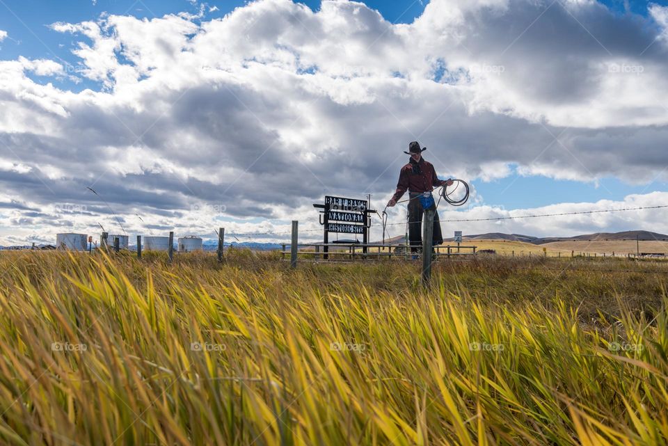 Cowboy Ranch Sign On Grassy Prairie