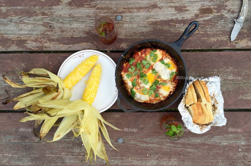 Rustic shakshuka while glamping 