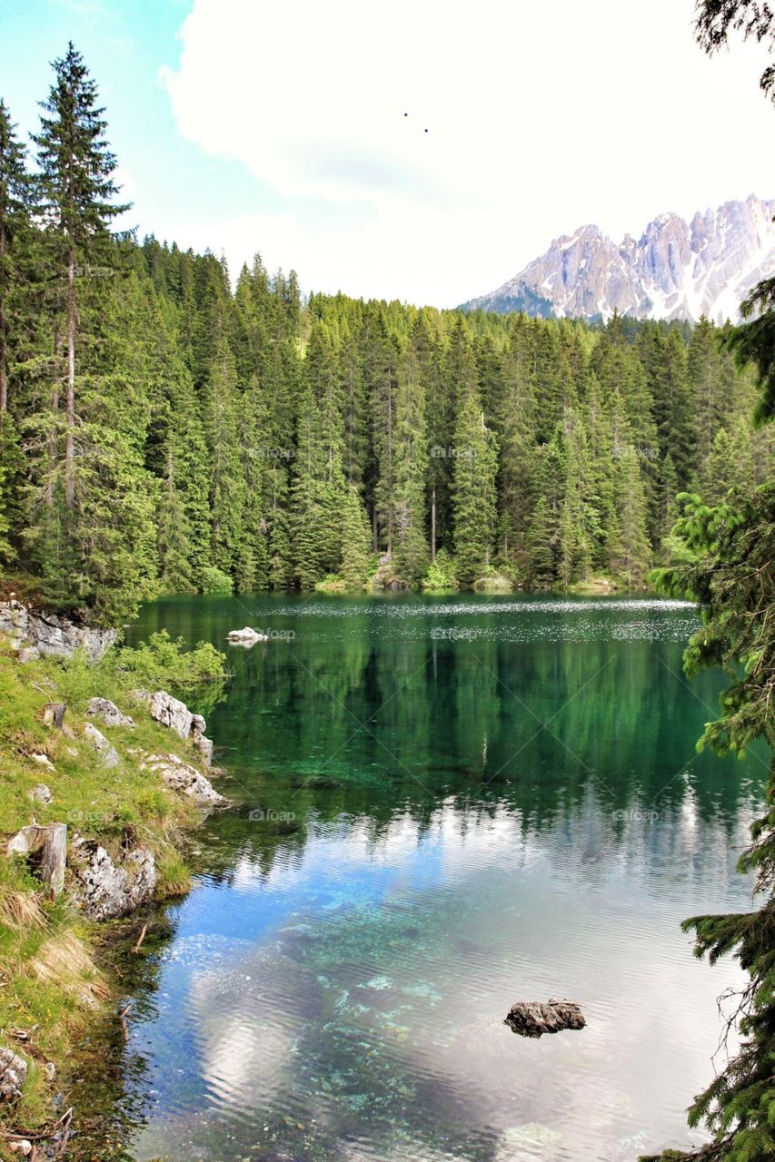 Scenic view of lake carezza