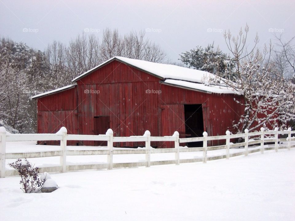 Barn in snow