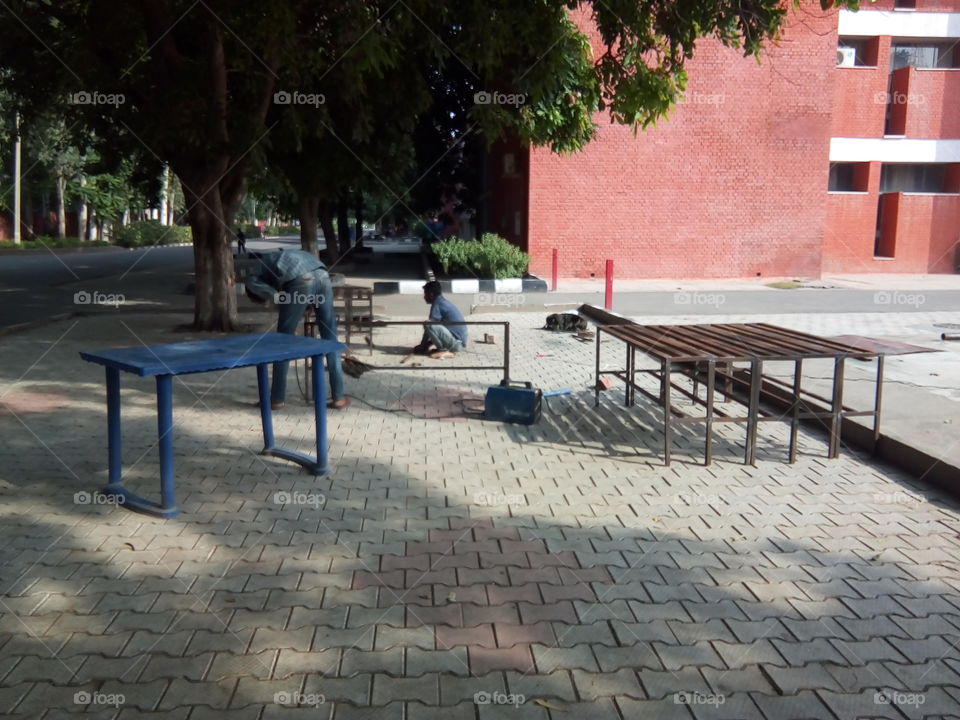 people in small job.