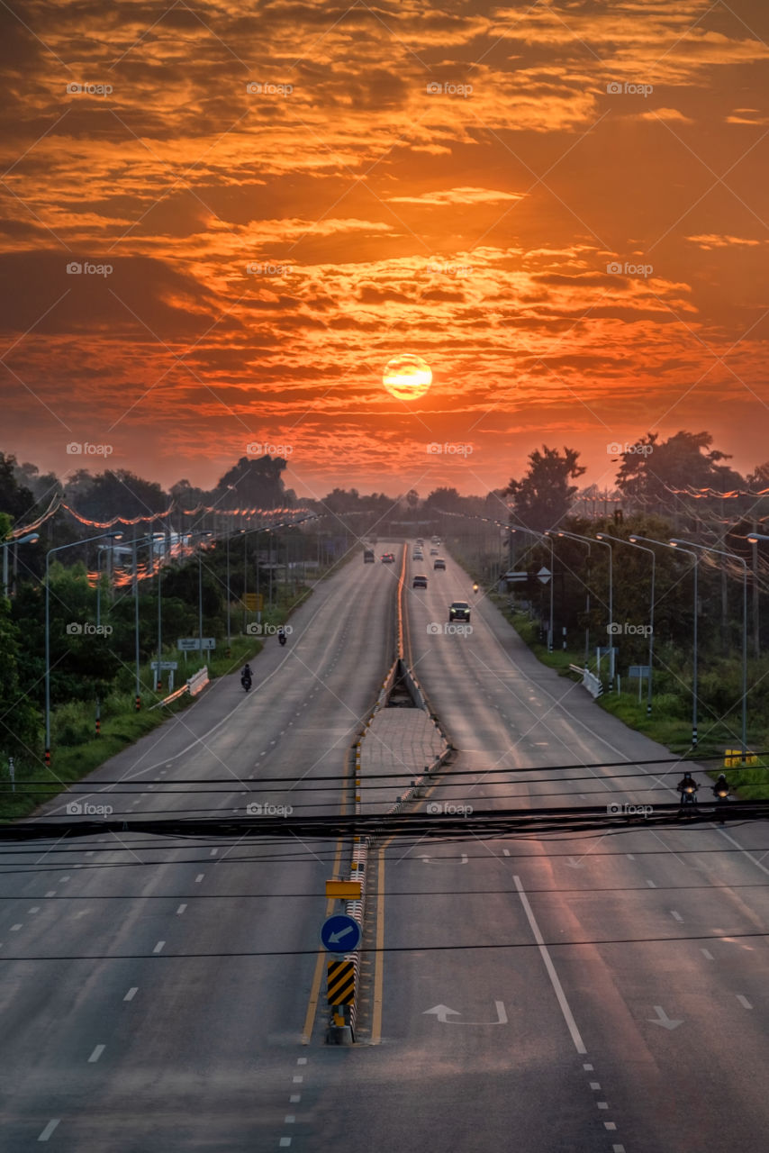 Sunset on street