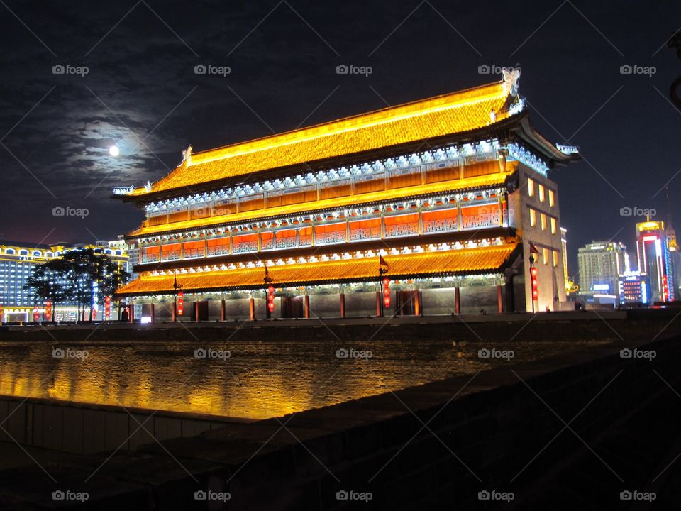 Lit walls of Xi'an, China