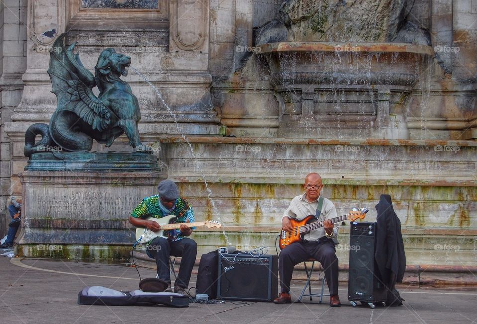 Parisian Street Blues. Musicians playing blues on the streets in Paris, France