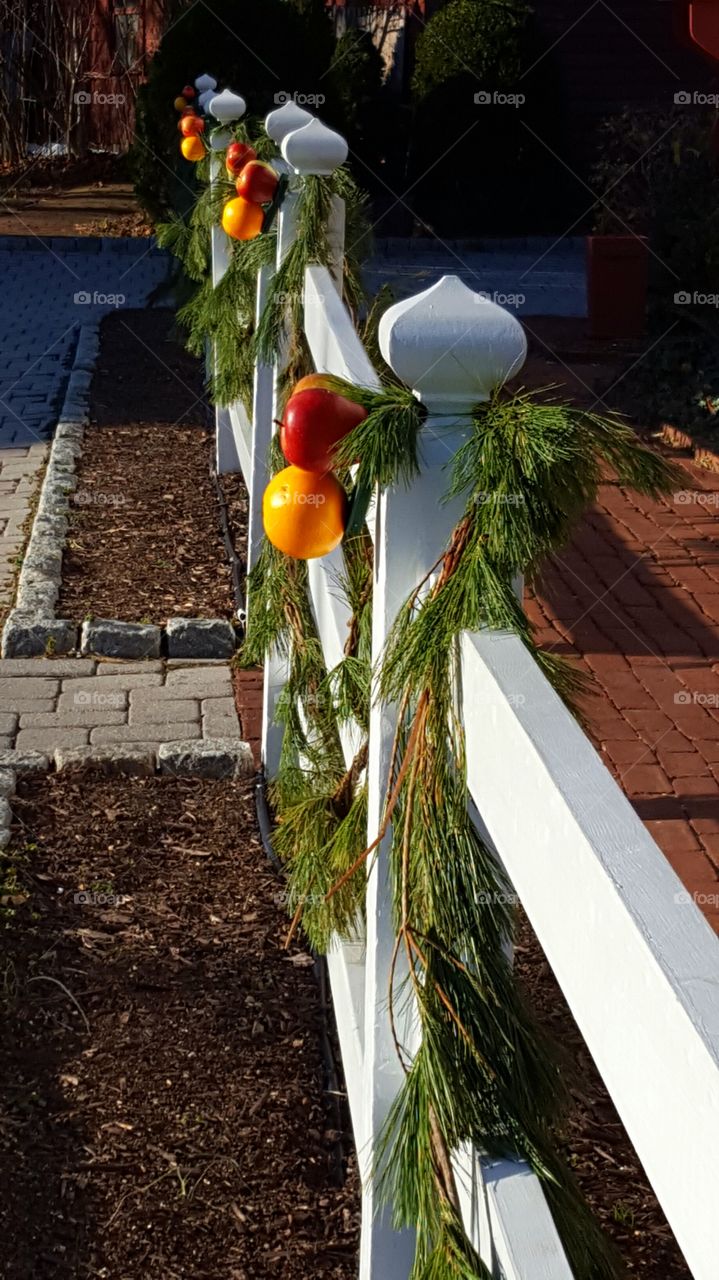 Christmas decorations on the fence