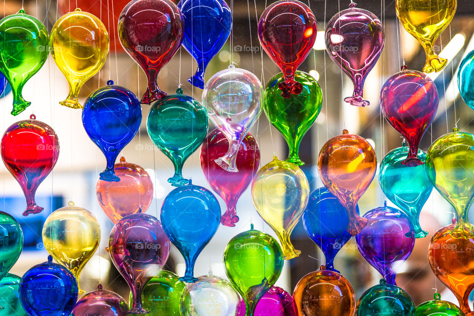 Colored Glass Decorative Balloons In Shop Window In Venice Italy

