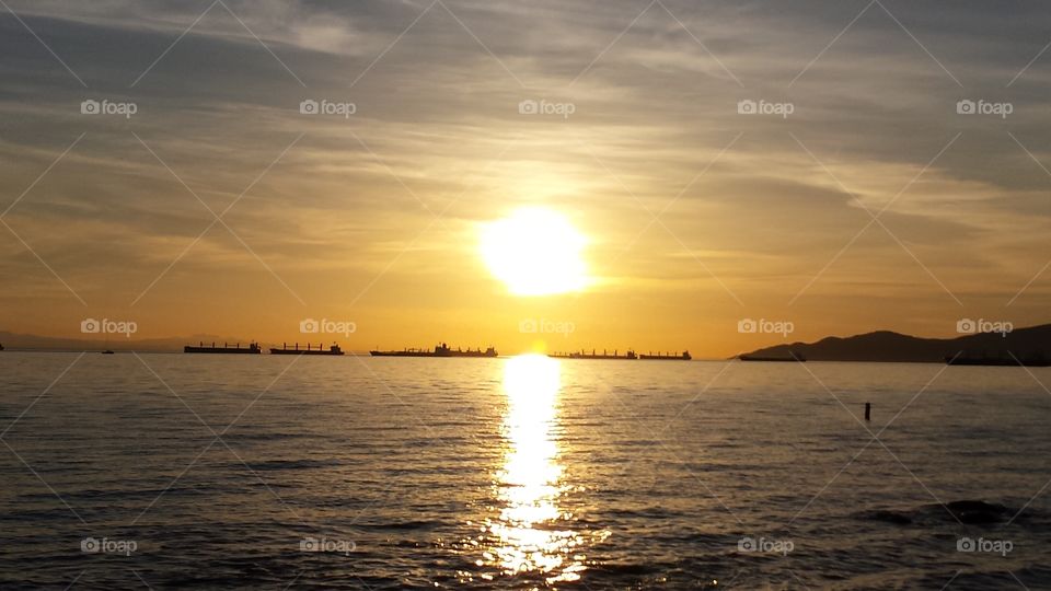 Sunset over the ships
