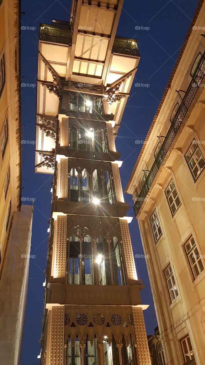 The iconic escalator of Santa Justa in wrought iron in Lisbon, Portugal.