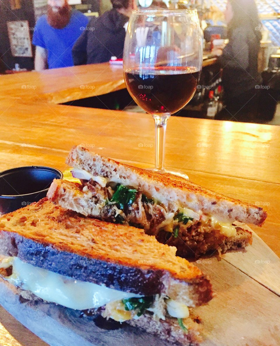 Pulled pork sandwhich and a glass of Cabernet 