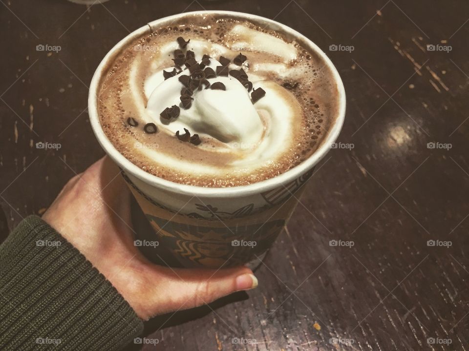 Hot coffee at my favorite cafe on a cold winters day 