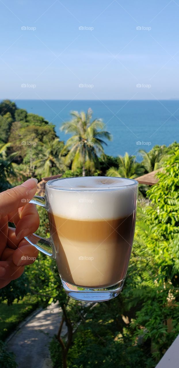 Cafe latte at the beach