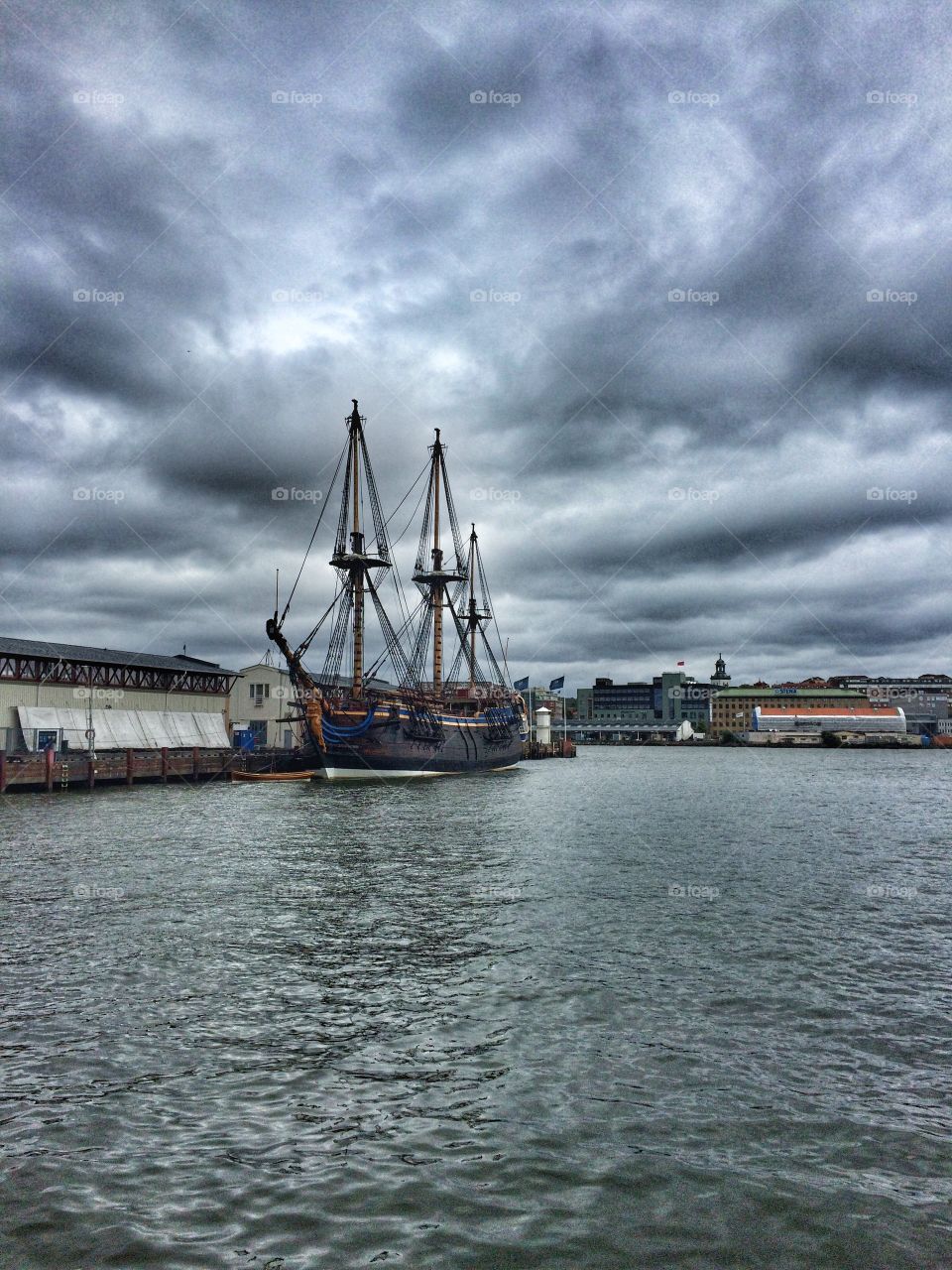 Cloudy Gothenburg and a beautiful ship 