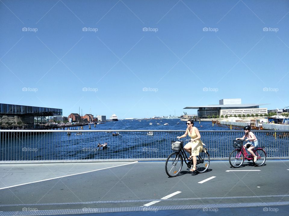 drive bicycle way on the bridge in summer in Copenhagen Denmark