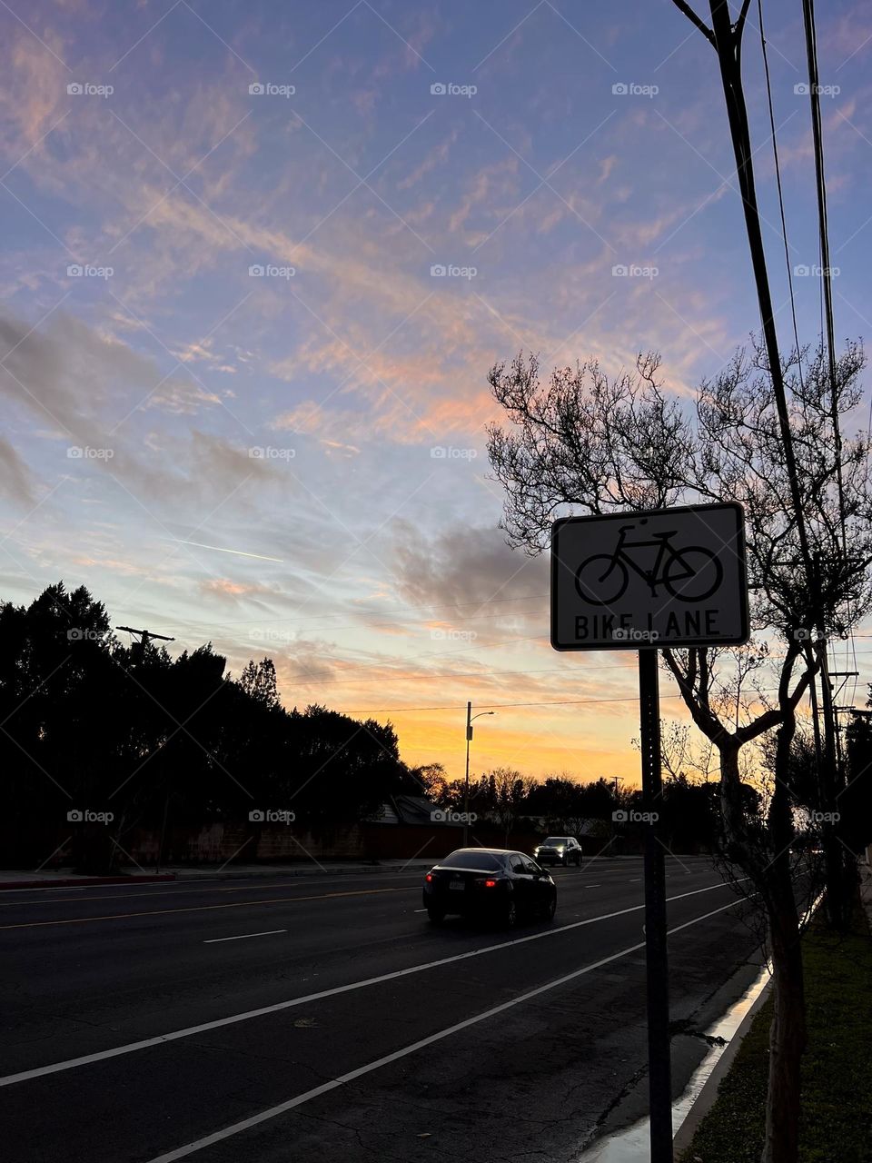 Beautiful sunset on Plummer Street in Los Angeles California