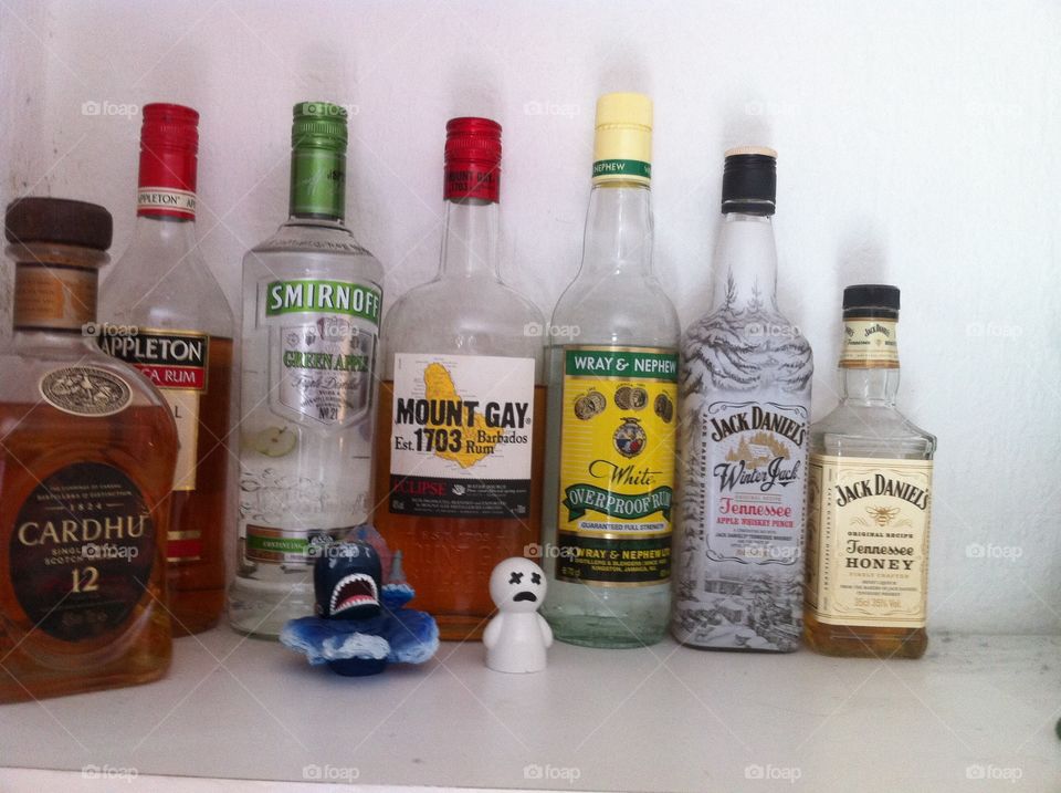 Collection of alcohol. Different bottles of different things 
