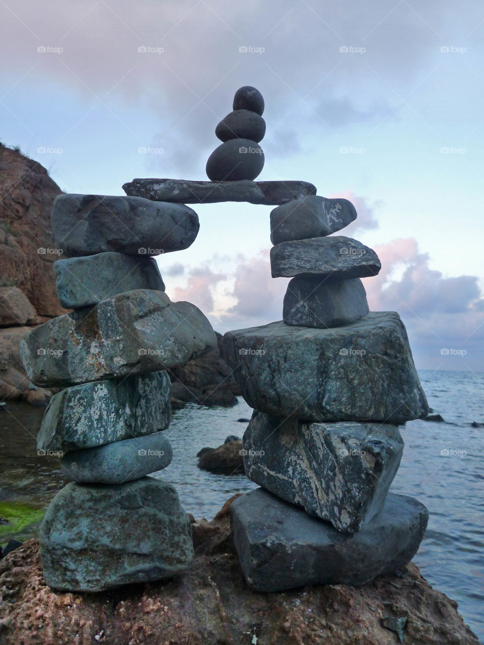 Balanced rocks art at the beach