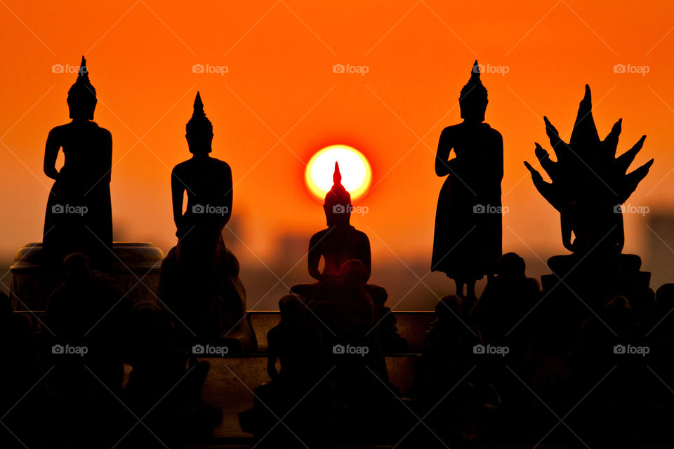 Silhouette, People, Sunset, Temple, Religion