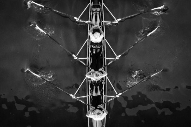 Regatta. A regatta crew works as one to slice through the water. 