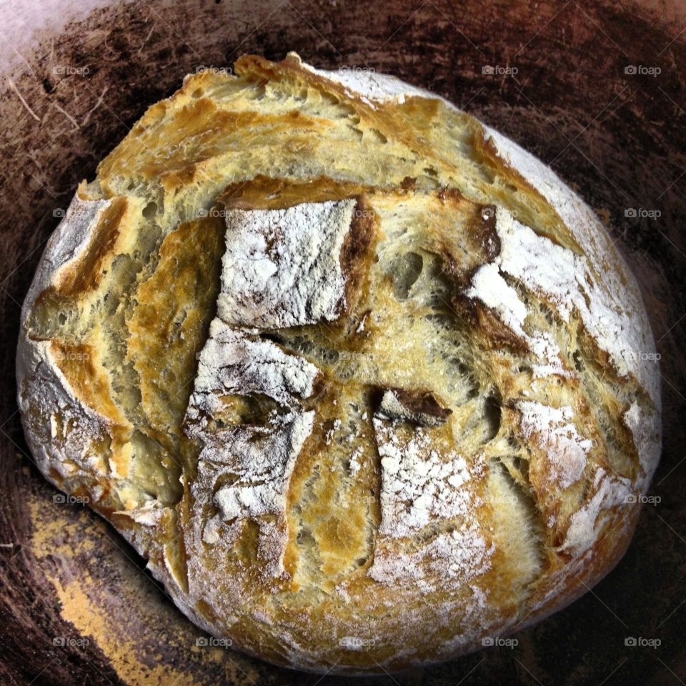 Freshly baked homemade crusty bread. 