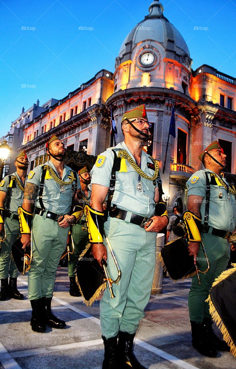 Banda de Guerra del 2 Tercio de la Legión, desfilando en la Semana Santa de Ceuta 2019.