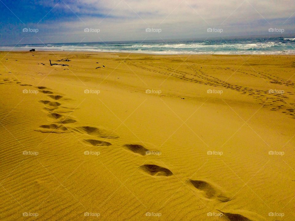 Human footprints on the sand