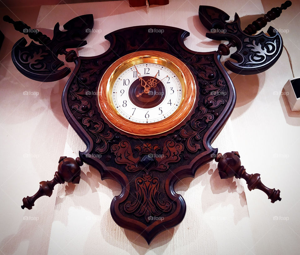 Wooden clock, in the spirit of a medieval castle