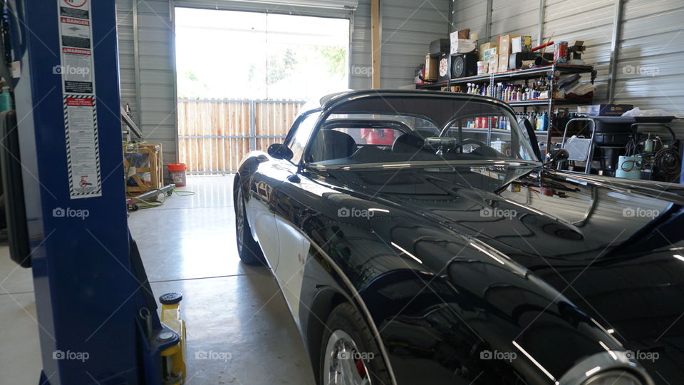 Custom 57 Corvette in the home shop