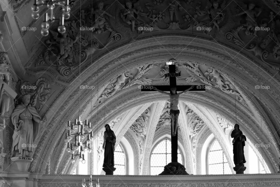 The Virgin and the cross inside a church near Hamburg.