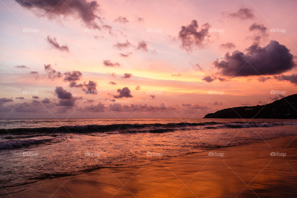 Dramatic sunset on the beach 