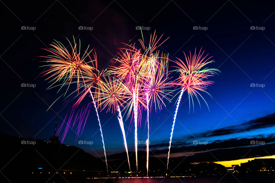 Multi colored firework at night