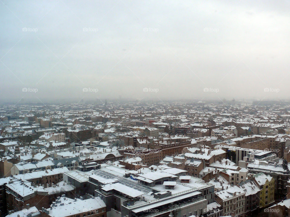 Winter weather over Riga, Latvia.