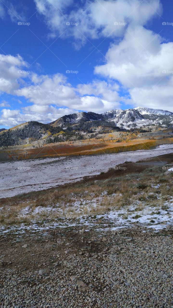 Snowy autumn mountains near Park city, USA