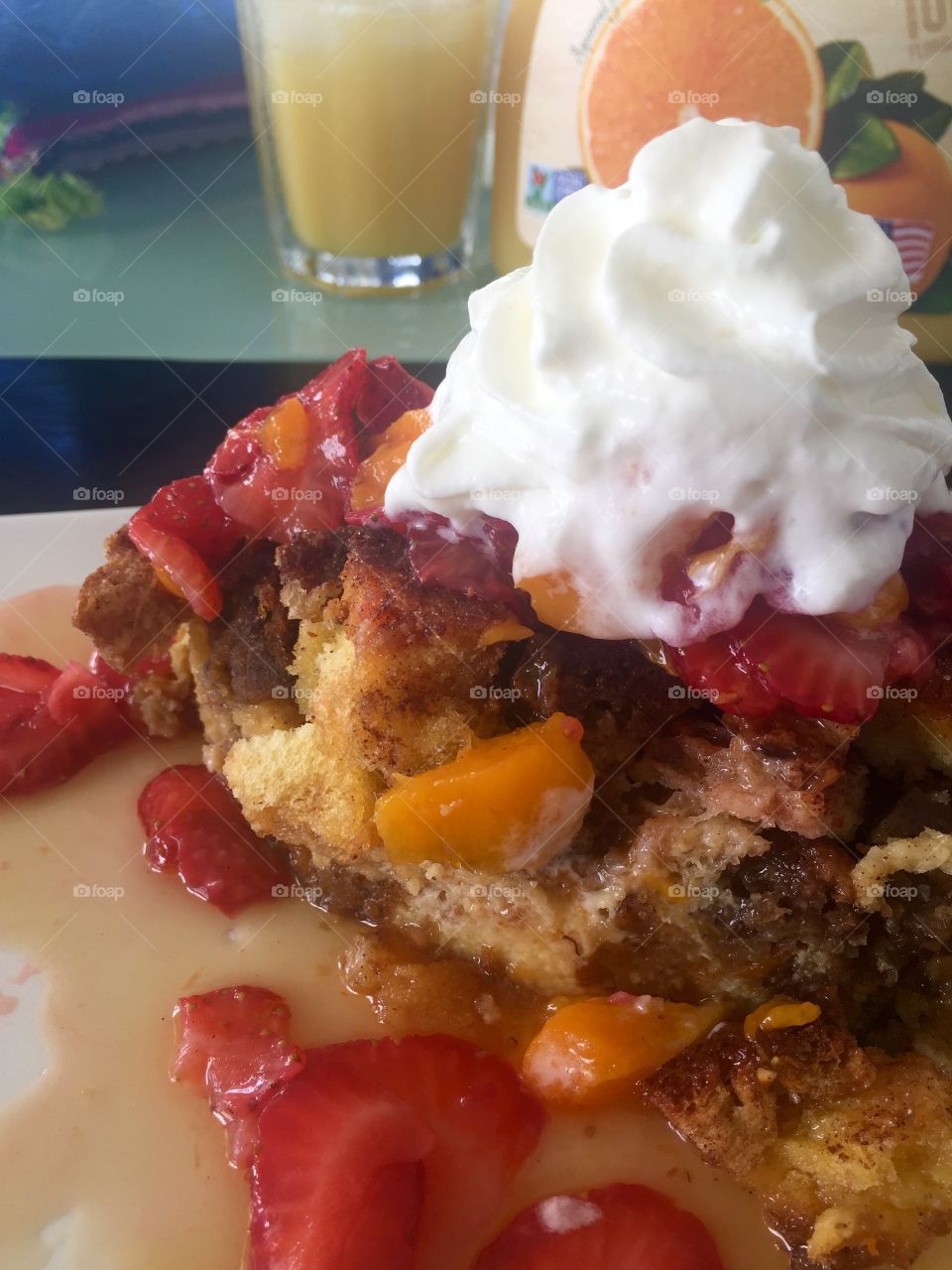 French toast casserole with mango and strawberries 