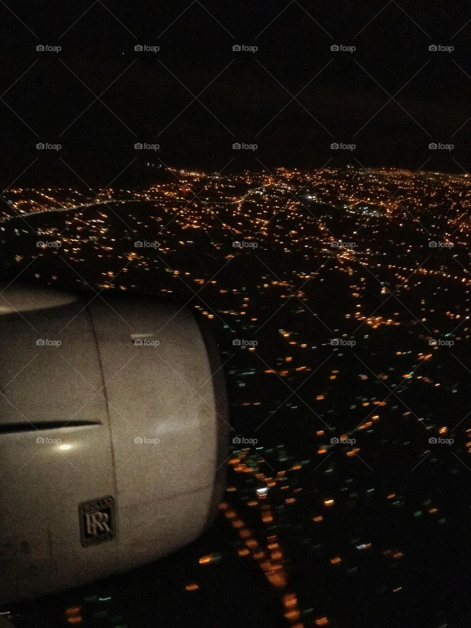 City night view from the airplane 