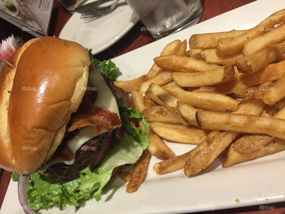 Great tasting American hamburger and french fries