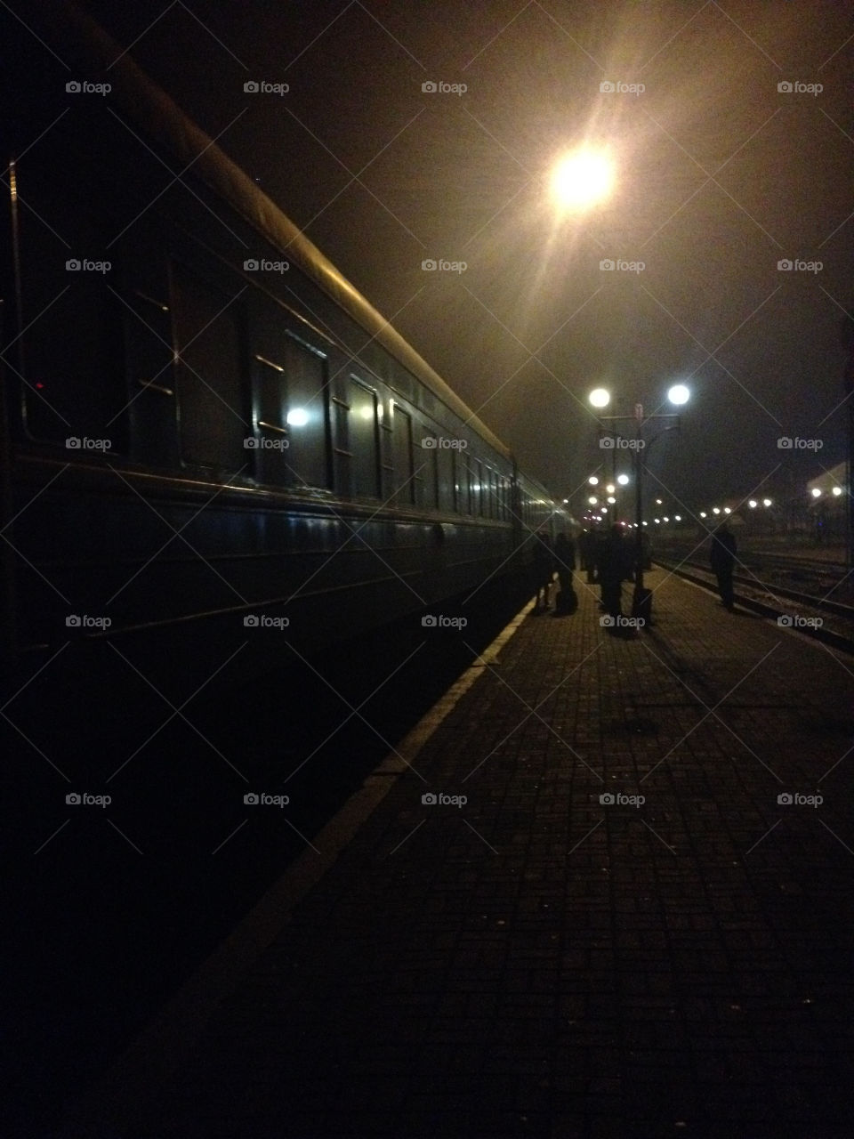 Railway station platform in the night