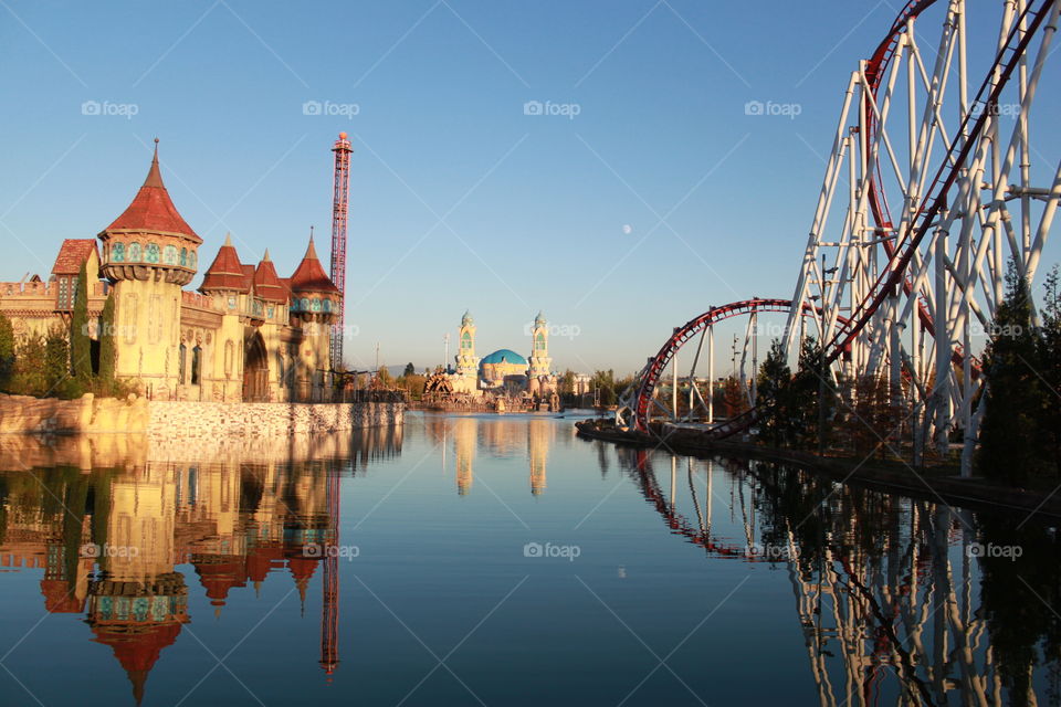 Castle and Russian mountains reflected