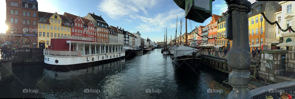 Beautiful canal of Byhavn Copenhagen Denmark 