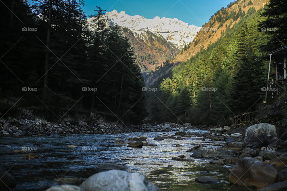 River flowing through mountains