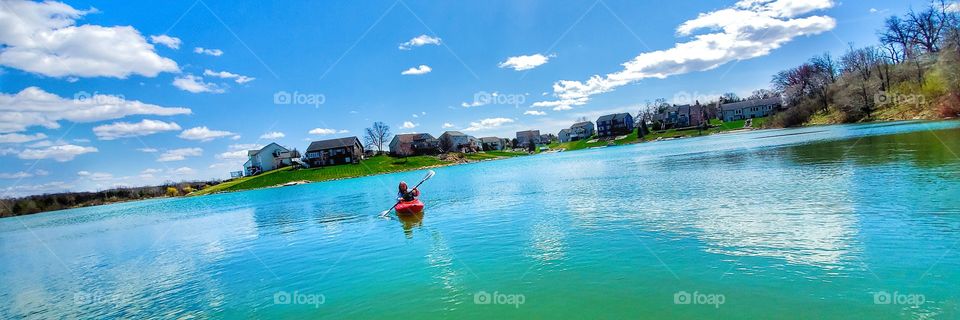 Panoramic kayak on turquoise water