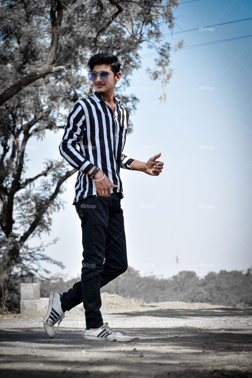 Young boy street photography in free time