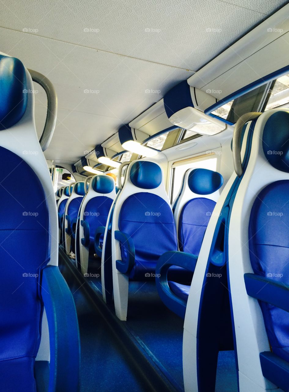 Empty passenger airplane seats in the cabin