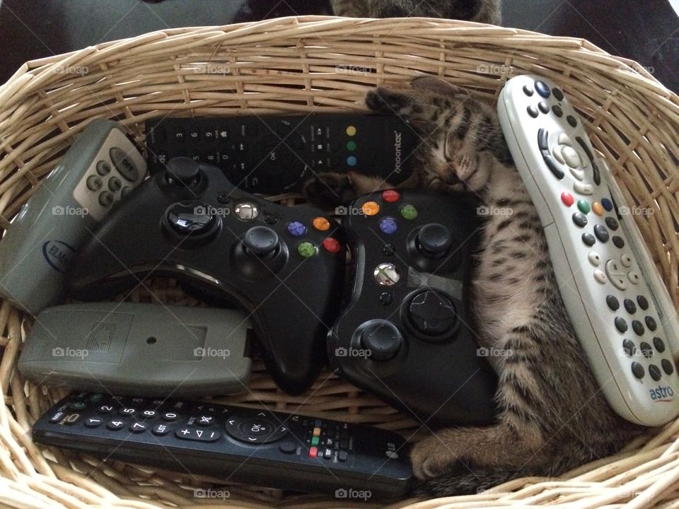 Sleeping remote. A live remote in the basket