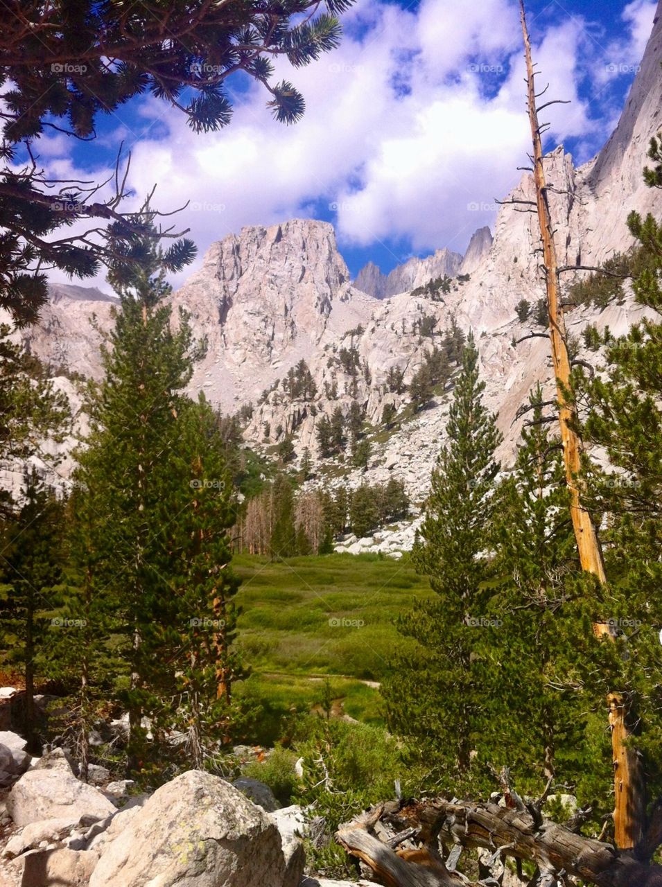 On the trail to ascend Mount Whitney, the tallest mountain in the “Lower 48.” Two day backpacking trek.