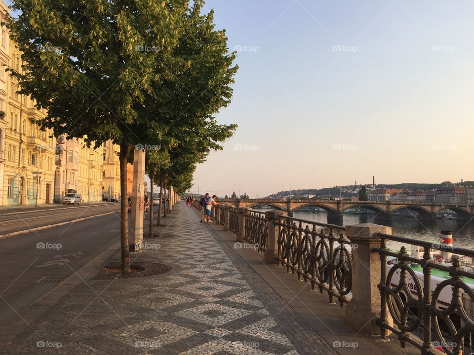 Pathways along the waterfront in Prague
